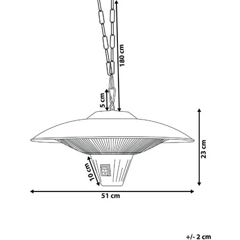 Estufa De Patio De Metal Negro ø 51 Cm Montada En El Techo 1800W Kaba 3 Estufa De Patio De Metal Negro ø 51 Cm Montada En El Techo 1800W Kaba - Imagen 3