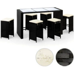 Deuba Set De Muebles De Bar Río 7 Pzs. Mesa Alta De Jardín Y 6 Taburetes Poliratán Cojines Y Tablero De Vidrio -Mano Mano Ventas 56113812 5