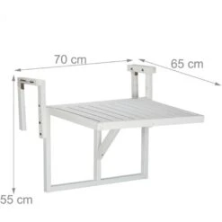 Relaxdays Mesa Balcón Plegable, Mesita Auxiliar Para Colgar De Barandilla, Altura Regulable, 55x70x65 Cm, Madera, Blanca -Mano Mano Ventas 56154140 4