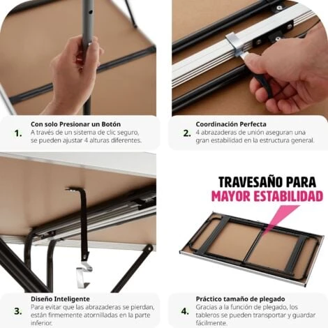 Mesa De Trabajo De Aluminio 3 Piezas - Set De Mesas Plegables Para Taller, Mesa Multiusos Portátil Para Trabajar, Mesa Con Estructura Estable Para Tapizar 4 Mesa De Trabajo De Aluminio 3 Piezas - Set De Mesas Plegables Para Taller, Mesa Multiusos Portátil Para Trabajar, Mesa Con Estructura Estable Para Tapizar - Imagen 4