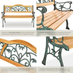 Banco Para Jardín De Madera Y Hierro Fundido Kathi 124x60x83cm - Banco De Exterior Para Terraza, Banquito De Madera Natural Lacada Para Patio, Banca Para Porche De Hierro Fundido -Mano Mano Ventas 56500093 5