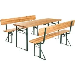 Mueble Para Exteriores 176cm Con Respaldo - Mueble Cervecero, Mesa Y Bancos De Madera, Conjunto De Mesa Y Bancos Plegables