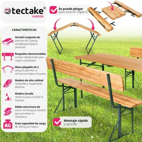 Mueble Para Exteriores 176cm Con Respaldo - Mueble Cervecero, Mesa Y Bancos De Madera, Conjunto De Mesa Y Bancos Plegables 4 Mueble Para Exteriores 176cm Con Respaldo - Mueble Cervecero, Mesa Y Bancos De Madera, Conjunto De Mesa Y Bancos Plegables - Imagen 4