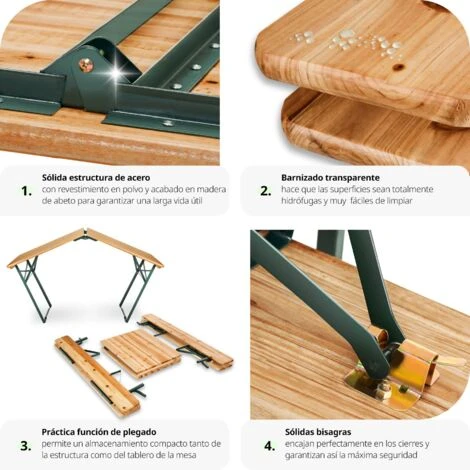 Mueble Para Exteriores 176cm Con Respaldo - Mueble Cervecero, Mesa Y Bancos De Madera, Conjunto De Mesa Y Bancos Plegables 5 Mueble Para Exteriores 176cm Con Respaldo - Mueble Cervecero, Mesa Y Bancos De Madera, Conjunto De Mesa Y Bancos Plegables - Imagen 5