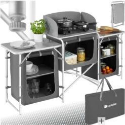 Cocina De Camping 172x52x104cm - Cocina Plegable De Madera Y Aluminio, Cocinilla De Camping Para Cocina De Gas Con Bolsa, Cocina De Camping Gas Con Patas Ajustables