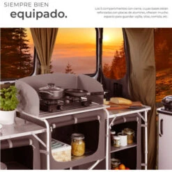 Cocina De Camping 172x52x104cm - Cocina Plegable De Madera Y Aluminio, Cocinilla De Camping Para Cocina De Gas Con Bolsa, Cocina De Camping Gas Con Patas Ajustables -Mano Mano Ventas 56500745 4
