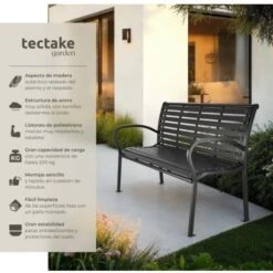 Banco De Jardín Pino 126x62x81,5cm - Banco De Exterior Para Terraza, Banquito De Acero Moderno Para Tres Personas, Banca Para Porche Atornillable -Mano Mano Ventas 56500883 3