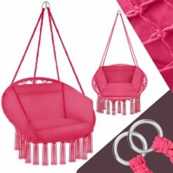 Silla Colgante Grazia - Columpio De Cesta Con Cojín, Asiento Colgante Con Estructura De Acero, Silla Colgante Para Jardín Con Trenzado De Algodón