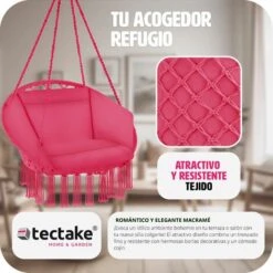 Silla Colgante Grazia - Columpio De Cesta Con Cojín, Asiento Colgante Con Estructura De Acero, Silla Colgante Para Jardín Con Trenzado De Algodón -Mano Mano Ventas 56500944 4