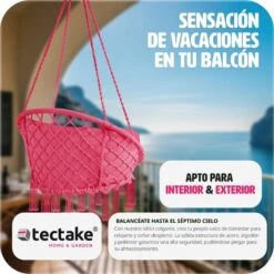 Silla Colgante Grazia - Columpio De Cesta Con Cojín, Asiento Colgante Con Estructura De Acero, Silla Colgante Para Jardín Con Trenzado De Algodón -Mano Mano Ventas 56500944 5