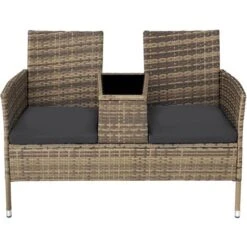 Banco De Jardín De Poli Ratán Con Mesa - Mueble De Exterior De Poli Ratán, Muebles De Ratán Sintético Con Cojines Y Fundas, Asientos De Jardín Con Estructura De Acero -Mano Mano Ventas 56501220 3