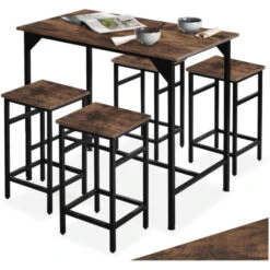 Juego De Mesa Bistró Edimburgo 4 + 1 - Juego De Mesa Para Bar, Conjunto De Muebles Moderno Para Bistró, Set Minimalista De Taburetes