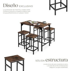 Juego De Mesa Bistró Edimburgo 4 + 1 - Juego De Mesa Para Bar, Conjunto De Muebles Moderno Para Bistró, Set Minimalista De Taburetes -Mano Mano Ventas 56501617 4