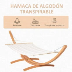 OUTSUNNY Hamaca Con Soporte De Madera Hamaca De Jardín Colgante Con Marco Y Tumbona De Algodón 200x120 Cm Para Terraza Balcón Carga 150 Kg 392x120x102 Cm 8 OUTSUNNY Hamaca Con Soporte De Madera Hamaca De Jardín Colgante Con Marco Y Tumbona De Algodón 200x120 Cm Para Terraza Balcón Carga 150 Kg 392x120x102 Cm -Mano Mano Ventas 56544094 4
