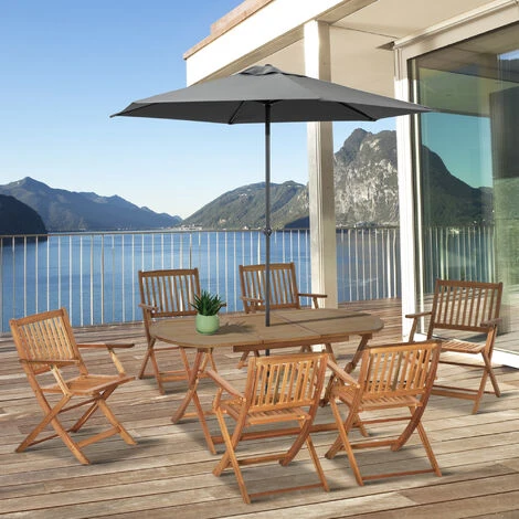 OUTSUNNY Conjunto De Jardín Madera Plegable 7 Piezas Mesa De Comedor 160x85x72 Cm Con Agujero Para Sombrilla Ø38mm 6 Sillas 60x55x91 Cm Para Terraza Exterior 3 OUTSUNNY Conjunto De Jardín Madera Plegable 7 Piezas Mesa De Comedor 160x85x72 Cm Con Agujero Para Sombrilla Ø38mm 6 Sillas 60x55x91 Cm Para Terraza Exterior - Imagen 3