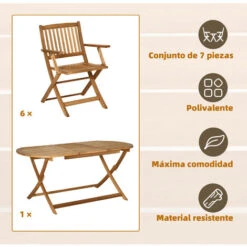 OUTSUNNY Conjunto De Jardín Madera Plegable 7 Piezas Mesa De Comedor 160x85x72 Cm Con Agujero Para Sombrilla Ø38mm 6 Sillas 60x55x91 Cm Para Terraza Exterior 8 OUTSUNNY Conjunto De Jardín Madera Plegable 7 Piezas Mesa De Comedor 160x85x72 Cm Con Agujero Para Sombrilla Ø38mm 6 Sillas 60x55x91 Cm Para Terraza Exterior -Mano Mano Ventas 56544133 4