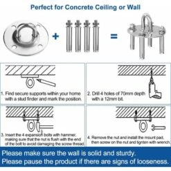 Gancho De Techo, Gancho De Montaje En Pared Para Hamaca Colgante, Yoga, Silla Colgante Y Saco De Boxeo, Kit De Suspensión De Entrenador De Acero Inoxidable Con Capacidad De 500 Kg Con Mosquetón Y Torn -Mano Mano Ventas 56876911 5