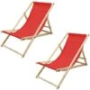 2x Silla De Playa Plegable Madera Tumbona De Sol Rojo Jardín Hamaca Impermeable