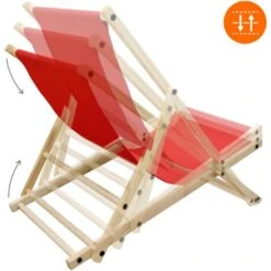 2x Silla De Playa Plegable Madera Tumbona De Sol Rojo Jardín Hamaca Impermeable -Mano Mano Ventas 56990887 4