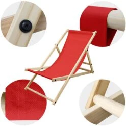 2x Silla De Playa Plegable Madera Tumbona De Sol Rojo Jardín Hamaca Impermeable -Mano Mano Ventas 56990887 5