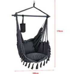 Silla Colgante Aranga Con Cuerdas Y 2 Cojines 150 X 120 X 170 Cm Gris Oscuro [en.casa] -Mano Mano Ventas 57175854 3