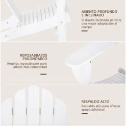 OUTSUNNY Silla Adirondack De Madera Plegable Silla De Jardín Con Reposabrazos Y Respaldo Alto Para Terraza Balcón Exterior Carga Max. 113 Kg 73x88x93 Cm -Mano Mano Ventas 57359220 5