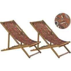 Conjunto De 2 Tumbonas De Jardín De Tela Madera De Acacia Clara Patrón Floral Reclinable Plegable Anzio