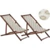 Conjunto De 2 Tumbonas De Jardín De Tela Beige Madera De Acacia Oscura Reclinable Plegable Anzio