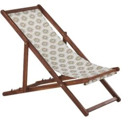 Conjunto De 2 Tumbonas De Jardín De Tela Beige Madera De Acacia Oscura Reclinable Plegable Anzio -Mano Mano Ventas 57767320 4