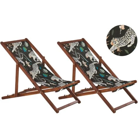 Conjunto De 2 Tumbonas De Jardín De Tela Madera De Acacia Oscura Patrón Animal Reclinable Plegable Anzio 1 Conjunto De 2 Tumbonas De Jardín De Tela Madera De Acacia Oscura Patrón Animal Reclinable Plegable Anzio