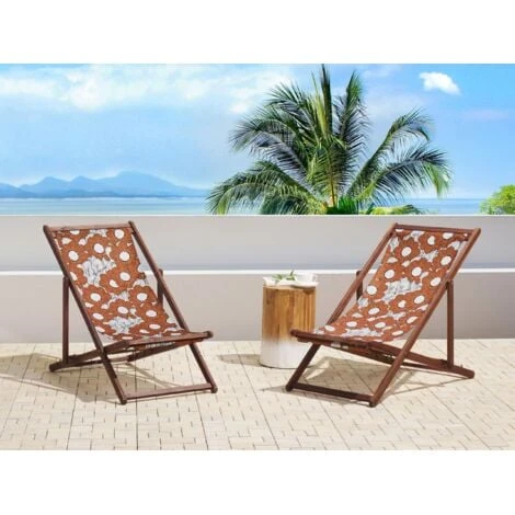 Conjunto De 2 Tumbonas De Jardín De Tela Madera De Acacia Oscura Patrón De Amapolas Reclinable Plegable Anzio 2 Conjunto De 2 Tumbonas De Jardín De Tela Madera De Acacia Oscura Patrón De Amapolas Reclinable Plegable Anzio - Imagen 2