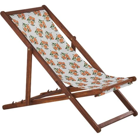 Conjunto De 2 Tumbonas De Jardín De Tela Madera De Acacia Oscura Patrón De Naranjas Reclinable Plegable Anzio 4 Conjunto De 2 Tumbonas De Jardín De Tela Madera De Acacia Oscura Patrón De Naranjas Reclinable Plegable Anzio - Imagen 4