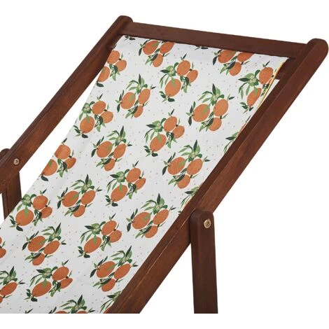 Conjunto De 2 Tumbonas De Jardín De Tela Madera De Acacia Oscura Patrón De Naranjas Reclinable Plegable Anzio 5 Conjunto De 2 Tumbonas De Jardín De Tela Madera De Acacia Oscura Patrón De Naranjas Reclinable Plegable Anzio - Imagen 5