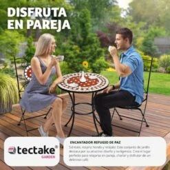 Conjunto De Mesa Ø 60cm + 2 Sillas Mosaico - Mesa Mosaico De Jardín Con Sillas, Set De Mesa Y Sillas Estilo Mosaico De Cerámica, Muebles De Jardín Con Estructura Metálica -Mano Mano Ventas 57881964 4