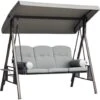 OUTSUNNY Columpio Balancín De Jardín De 3 Plazas Con Techo Parasol 2 Cojines Bandeja Para Bebidas Marco De Metal Terraza Exterior Carga 360kg 116x206x183cm