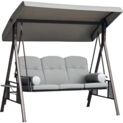 OUTSUNNY Columpio Balancín De Jardín De 3 Plazas Con Techo Parasol 2 Cojines Bandeja Para Bebidas Marco De Metal Terraza Exterior Carga 360kg 116x206x183cm