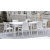 Mesa De Jardín Roma, Mesa De Comedor Extensible Rectangular, Mesa De Jardín Extensible Efecto Ratán, 100% Made In Italy, Cm 150x90h72, Blanco
