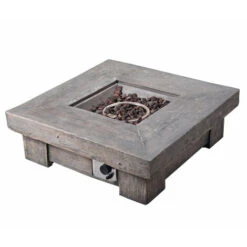 Teamson Home Mesa Baja Y Brasero De Gas Propano Para Jardín, Quemador Para Exteriores, Hoguera Sin Humo, Calentador De Muebles De Patio, Efecto Madera Con Rocas De Lava Y Cubierta -Mano Mano Ventas 58381941 5