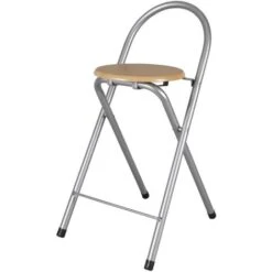 Taburete Plegable De Cocina Silla Plegable De Plata Y Madera 37x45x80 Cm