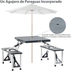 OUTSUNNY Mesa Plegable De Camping Con 4 Asientos Y Agujero Para Sombrilla Picnic Y Playa -Mano Mano Ventas 5886856 4