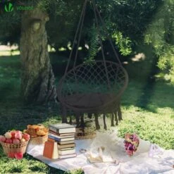 VOUNOT Silla Colgante Columpio Hamaca Con Cojín Redondo Negro -Mano Mano Ventas 59039081 3