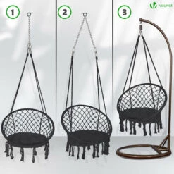 VOUNOT Silla Colgante Columpio Hamaca Con Cojín Redondo Negro -Mano Mano Ventas 59039081 5