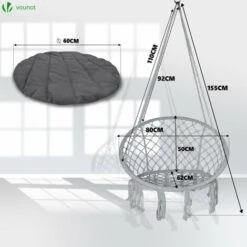 VOUNOT Silla Colgante Columpio Hamaca Con Cojín Redondo Gris -Mano Mano Ventas 59039247 4