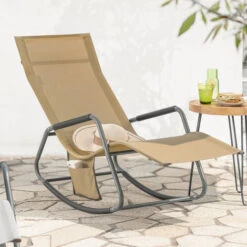 Tumbona, Mecedora Con Bolsillo Lateral, Estructura De Hierro, Malla Transpirable Teslin, Cómodo, Soporta Hasta 120 Kg OGS47-KA SoBuy ES -Mano Mano Ventas 59039335 3