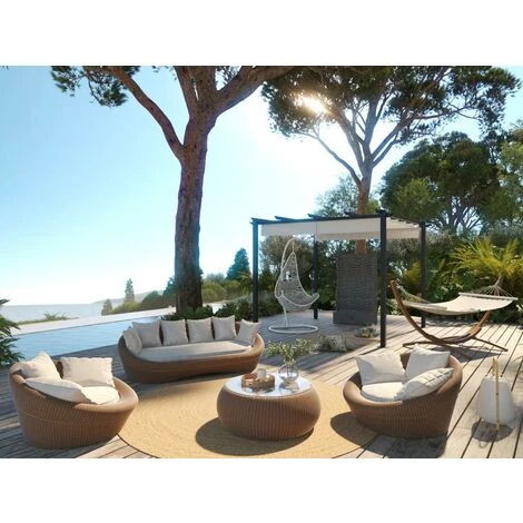 Sillón Colgante De Resina Trenzada Blanca Y Cojines Gris - OROSI - Venta-unica 2 Sillón Colgante De Resina Trenzada Blanca Y Cojines Gris - OROSI - Venta-unica - Imagen 2