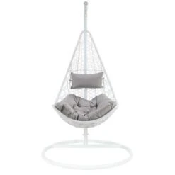 Sillón Colgante De Resina Trenzada Blanca Y Cojines Gris - OROSI - Venta-unica 8 Sillón Colgante De Resina Trenzada Blanca Y Cojines Gris - OROSI - Venta-unica -Mano Mano Ventas 59224769 4