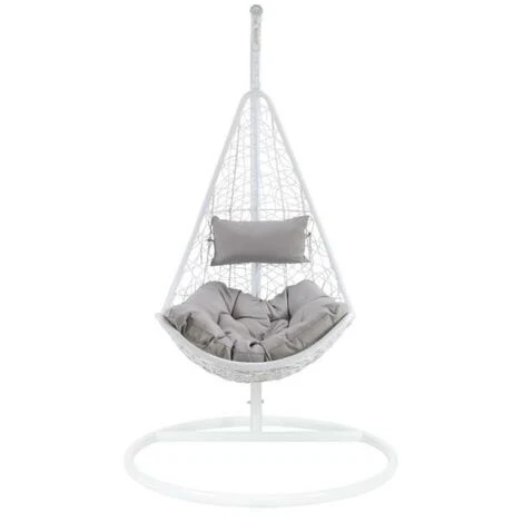Sillón Colgante De Resina Trenzada Blanca Y Cojines Gris - OROSI - Venta-unica 4 Sillón Colgante De Resina Trenzada Blanca Y Cojines Gris - OROSI - Venta-unica - Imagen 4