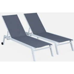 Tumbonas De Aluminio Y Textileno (x2), Con Ruedas, Elsa Blanca Y Gris Em Alice's Garden