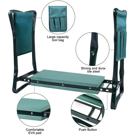 Taburete Jardín Plegable Con Bolsa De Herramientas Asiento De Jardinería Carga 150kg Para Pesca Picnic Viajes 2 Taburete Jardín Plegable Con Bolsa De Herramientas Asiento De Jardinería Carga 150kg Para Pesca Picnic Viajes - Imagen 2