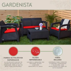 Gardenista Almohadillas De Asiento Para Exteriores Para Keter Allibert Carolina Garden Cojines Resistentes Al Agua Y Ligeros Para Muebles De Ratán De Patio, 2pc Rojo -Mano Mano Ventas 60310645 3